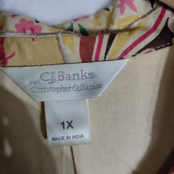 C.J. Banks 1X Artsy Floral Patchwork Mosaic Button Up Jacket 100% Cotton - Picture 3 of 7